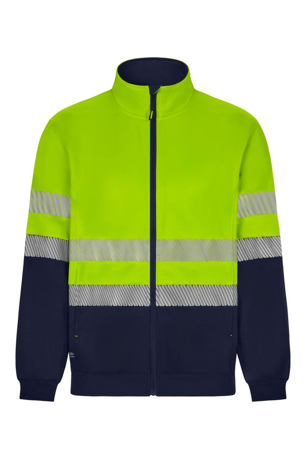 Sweatshirt de Alta Visibilidade Reciclada Bicolor com Fecho Central e Faixas Segmentadas-Azul Navy/amarelo Fluorescente - 61/20-XS-RAG-Tailors-Fardas-e-Uniformes-Vestuario-Pro