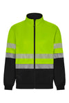 Sweatshirt de Alta Visibilidade Reciclada Bicolor com Fecho Central e Faixas Segmentadas-Preto/amarelo Fluorescente - 00/20-XS-RAG-Tailors-Fardas-e-Uniformes-Vestuario-Pro