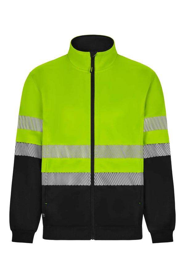 Sweatshirt de Alta Visibilidade Reciclada Bicolor com Fecho Central e Faixas Segmentadas-Preto/amarelo Fluorescente - 00/20-XS-RAG-Tailors-Fardas-e-Uniformes-Vestuario-Pro