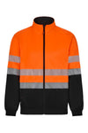 Sweatshirt de Alta Visibilidade Reciclada Bicolor com Fecho Central e Faixas Segmentadas-Preto/laranja Fluorescente - 00/19-XS-RAG-Tailors-Fardas-e-Uniformes-Vestuario-Pro