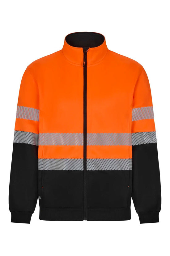 Sweatshirt de Alta Visibilidade Reciclada Bicolor com Fecho Central e Faixas Segmentadas-Preto/laranja Fluorescente - 00/19-XS-RAG-Tailors-Fardas-e-Uniformes-Vestuario-Pro