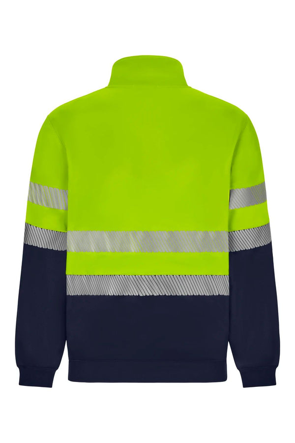 Sweatshirt de Alta Visibilidade Reciclada Bicolor com Fecho Central e Faixas Segmentadas-RAG-Tailors-Fardas-e-Uniformes-Vestuario-Pro
