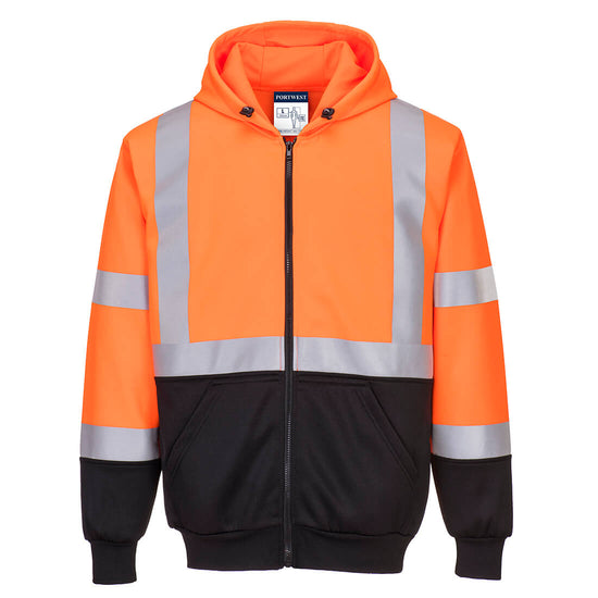 Sweatshirt de Alta Visibilidade com Fecho Zip e Capuz-Laranja/Preto-4XL-RAG-Tailors-Fardas-e-Uniformes-Vestuario-Pro