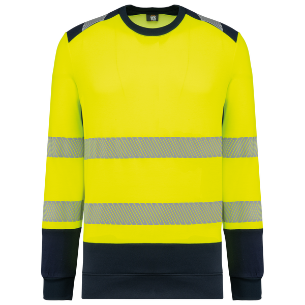Sweatshirt de Alta Visibilidade em Material Reciclado Decote Redondo Unissexo-Amarelo Hi Viz / Azul Marinho-XS-RAG-Tailors-Fardas-e-Uniformes-Vestuario-Pro