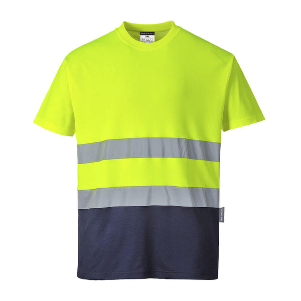 T-Shirt Bicolor de Algodão Comfort de Alta Visibilidade-Amarelo/marinho-XS-RAG-Tailors-Fardas-e-Uniformes-Vestuario-Pro