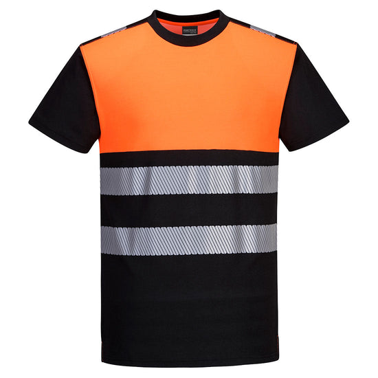 T-Shirt PW3 Hi-Vis Cotton Comfort Class 1 S/S-Preto/Laranja-S-RAG-Tailors-Fardas-e-Uniformes-Vestuario-Pro