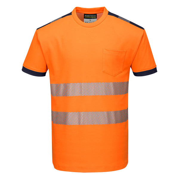 T-Shirt PW3 de Alta Visibilidade Manga Curta-Laranja/Marinho-S-RAG-Tailors-Fardas-e-Uniformes-Vestuario-Pro