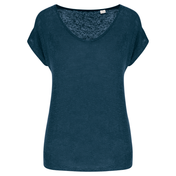 T-Shirt Senhora decote em V Linho Boston-Peacock Blue-XS-RAG-Tailors-Fardas-e-Uniformes-Vestuario-Pro