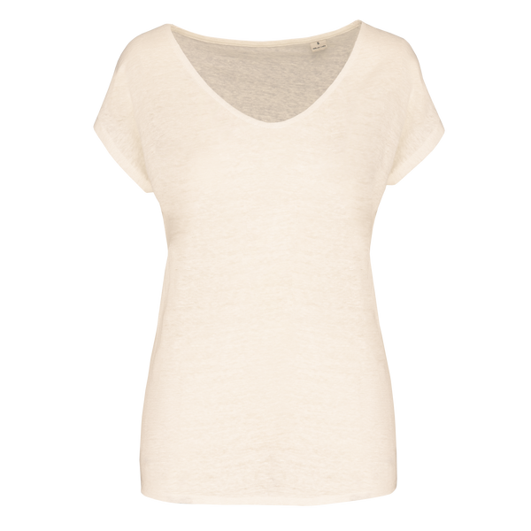 T-Shirt Senhora decote em V Linho Boston-Ivory-XS-RAG-Tailors-Fardas-e-Uniformes-Vestuario-Pro