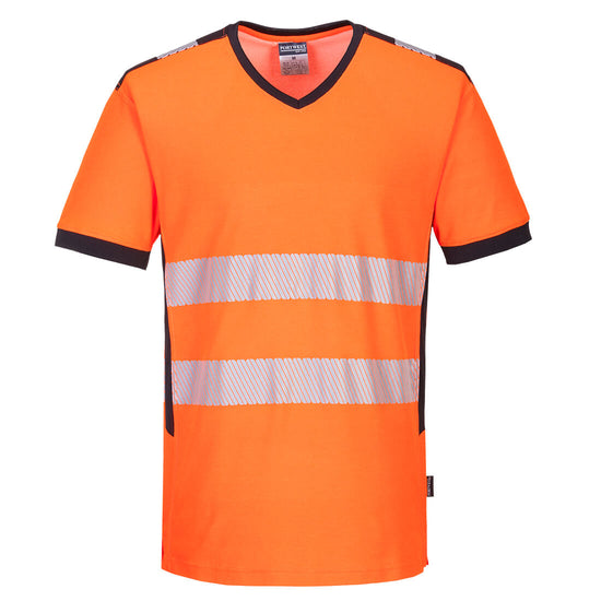 T-Shirt com decote em V PW3 Alta Visibilidade-Laranja/Preto-S-RAG-Tailors-Fardas-e-Uniformes-Vestuario-Pro