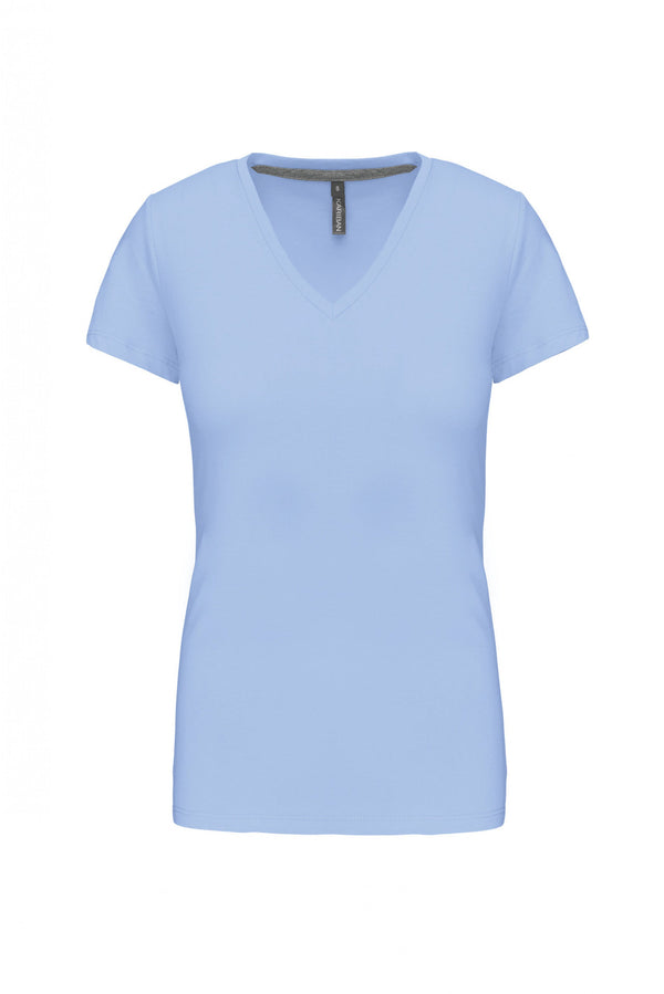 T-Shirt de Senhora Manga Curta Decote em V Atenas-Azul Celeste-S-RAG-Tailors-Fardas-e-Uniformes-Vestuario-Pro