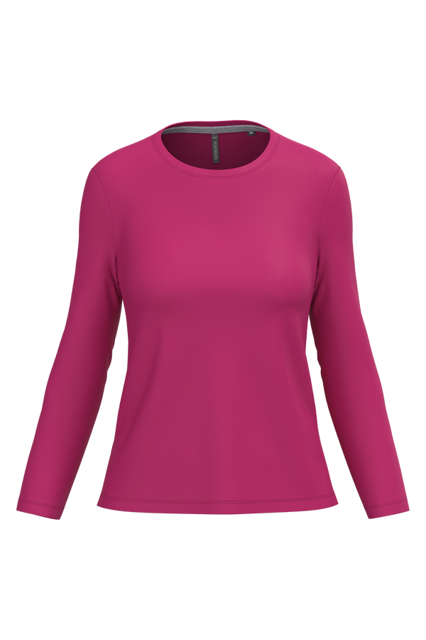 T-shirt Algodão Lavado m. comprida de senhora-Fuchsia-XS-RAG-Tailors-Fardas-e-Uniformes-Vestuario-Pro