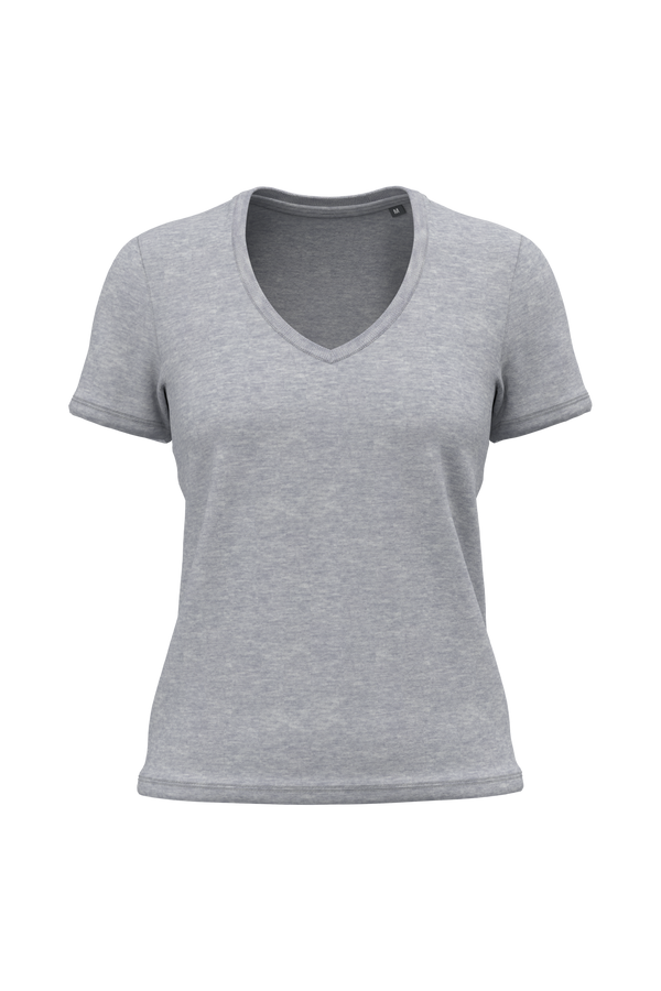 T-shirt Decote V Senhora Algodão Biológico-Cinzento Oxford-XS-RAG-Tailors-Fardas-e-Uniformes-Vestuario-Pro