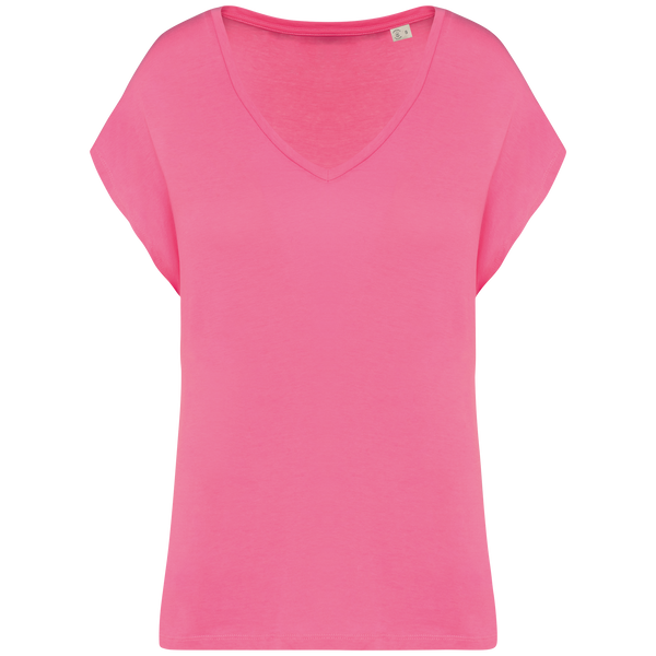 T-shirt Loose Decote V Senhora-Rosa Doce-S-RAG-Tailors-Fardas-e-Uniformes-Vestuario-Pro