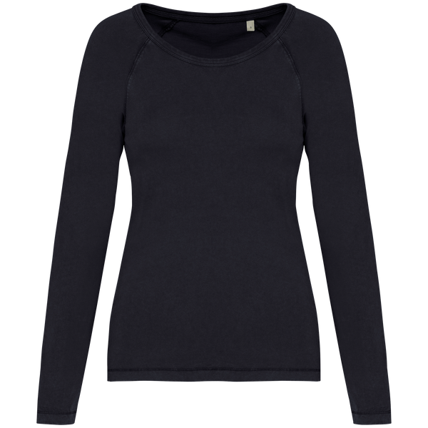 T-shirt Manga Comprida Raglan Senhora em Algodão Biológico-Cinzento Carvão Lavado-XS-RAG-Tailors-Fardas-e-Uniformes-Vestuario-Pro