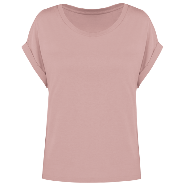 T-shirt Manga Dobrada de Senhora em Algodão Biológico-Rosa Pétala-XS-RAG-Tailors-Fardas-e-Uniformes-Vestuario-Pro