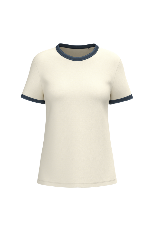 T-shirt Ringer Eco-responsável com Contrastes e Aspeto Lavado Senhora-Marfim / Azul Marinho Lavado-XS-RAG-Tailors-Fardas-e-Uniformes-Vestuario-Pro
