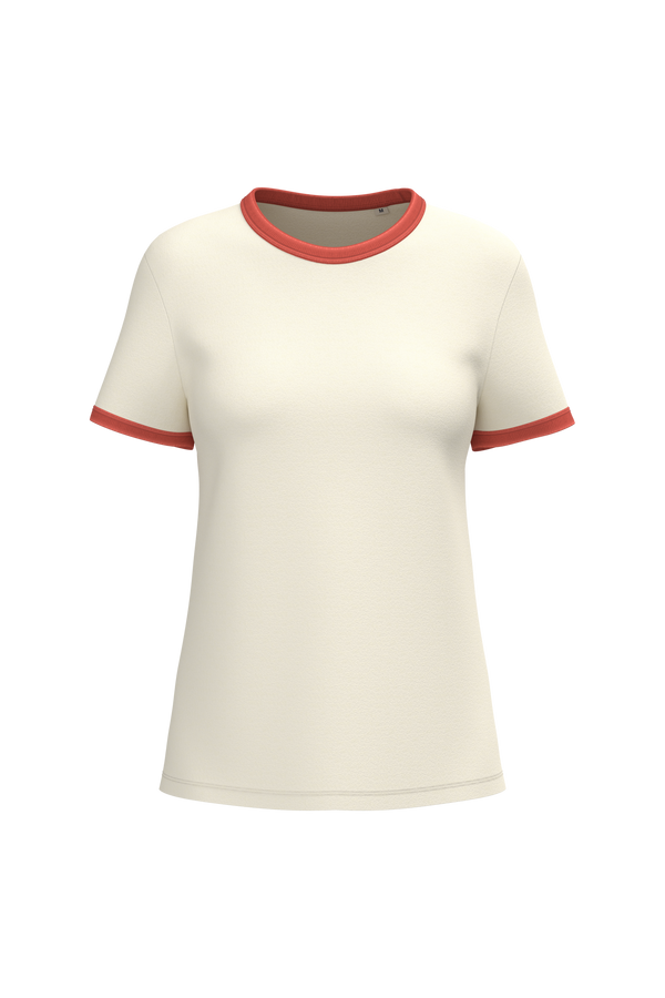T-shirt Ringer Eco-responsável com Contrastes e Aspeto Lavado Senhora-Marfim / Paprica Lavado-XS-RAG-Tailors-Fardas-e-Uniformes-Vestuario-Pro