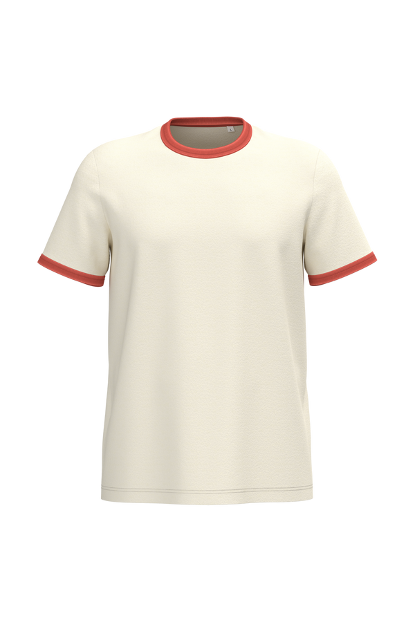 T-shirt Ringer Eco-responsável de Homem com Contrastes e Aspeto Lavado-Marfim / Paprica Lavado-S-RAG-Tailors-Fardas-e-Uniformes-Vestuario-Pro