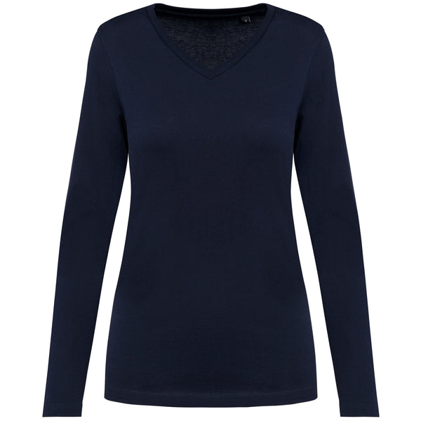 T-shirt Supima® decote V de manga comprida de senhora-Deep Navy-XS-RAG-Tailors-Fardas-e-Uniformes-Vestuario-Pro