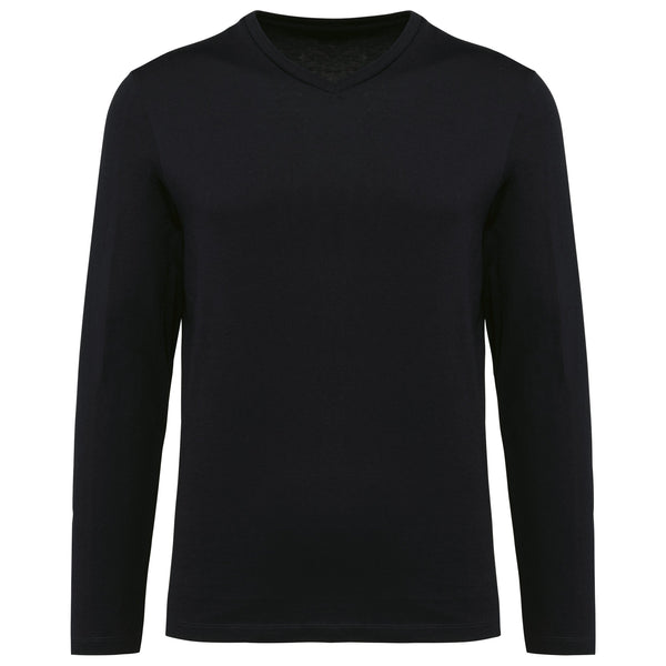 T-shirt Supima® decote V de manga comprida de homem-Black-S-RAG-Tailors-Fardas-e-Uniformes-Vestuario-Pro