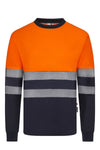 T-shirt algodão bicolor manga comprida faixas refletoras segmentadas-Azul Navy/laranja Fluorescente - 61/19-S-RAG-Tailors-Fardas-e-Uniformes-Vestuario-Pro