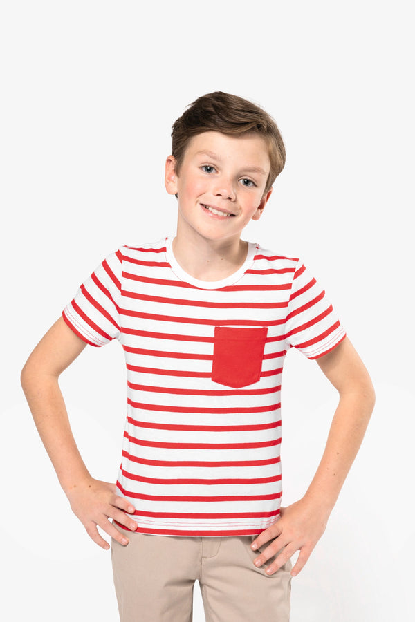 T-shirt às Riscas de Criança Estilo Marinheiro de Manga Curta com Bolso-RAG-Tailors-Fardas-e-Uniformes-Vestuario-Pro