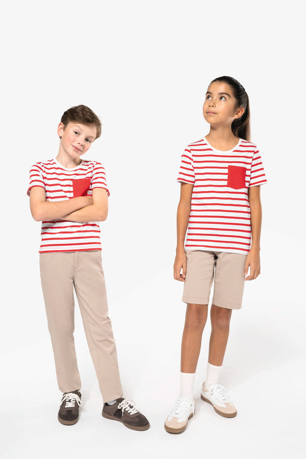 T-shirt às Riscas de Criança Estilo Marinheiro de Manga Curta com Bolso-RAG-Tailors-Fardas-e-Uniformes-Vestuario-Pro