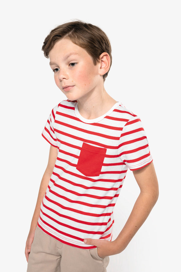 T-shirt às Riscas de Criança Estilo Marinheiro de Manga Curta com Bolso-RAG-Tailors-Fardas-e-Uniformes-Vestuario-Pro