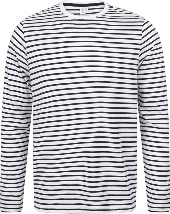 T-shirt às riscas de manga comprida-Branco / Oxford Azul Marinho-XS-RAG-Tailors-Fardas-e-Uniformes-Vestuario-Pro