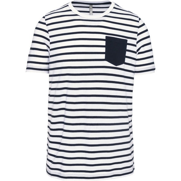 T-shirt às riscas estilo marinheiro de manga curta com bolso-White / Navy Stripes-S-RAG-Tailors-Fardas-e-Uniformes-Vestuario-Pro