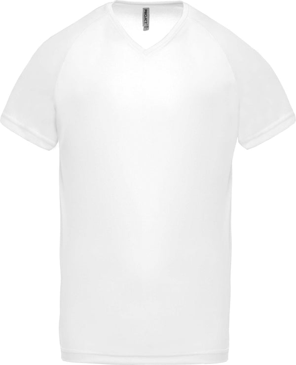 T-shirt de desporto de homem com decote em V de manga curta-Branco-XS-RAG-Tailors-Fardas-e-Uniformes-Vestuario-Pro