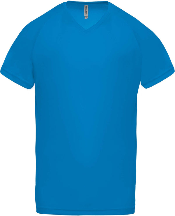 T-shirt de desporto de homem com decote em V de manga curta-Aqua Azul-XS-RAG-Tailors-Fardas-e-Uniformes-Vestuario-Pro