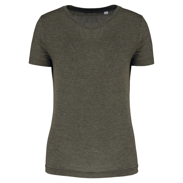 T-shirt de desporto de senhora Triblend com decote redondo-Dark Khaki Heather-XS-RAG-Tailors-Fardas-e-Uniformes-Vestuario-Pro