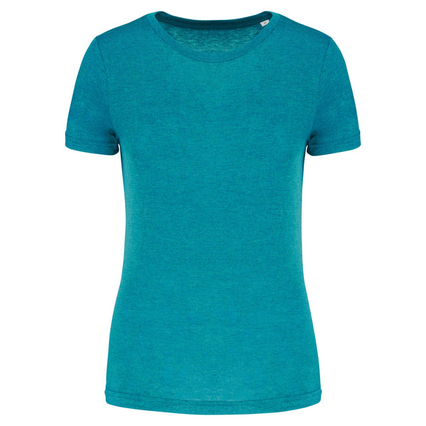 T-shirt de desporto de senhora Triblend com decote redondo-Turquoise Blue Heather-XS-RAG-Tailors-Fardas-e-Uniformes-Vestuario-Pro