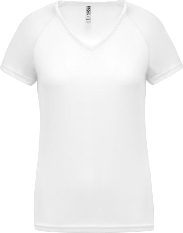 T-shirt de desporto de senhora com decote em V de manga curta-Branco-XS-RAG-Tailors-Fardas-e-Uniformes-Vestuario-Pro
