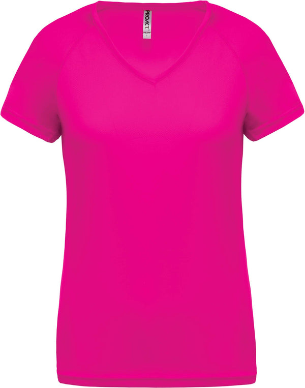 T-shirt de desporto de senhora com decote em V de manga curta-Fuchsia-XS-RAG-Tailors-Fardas-e-Uniformes-Vestuario-Pro