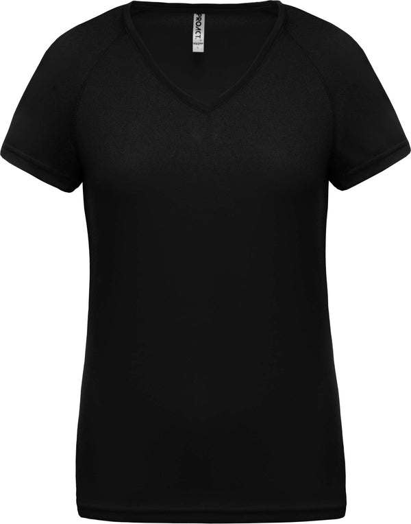 T-shirt de desporto de senhora com decote em V de manga curta-Preto-XS-RAG-Tailors-Fardas-e-Uniformes-Vestuario-Pro