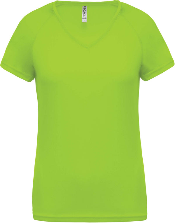T-shirt de desporto de senhora com decote em V de manga curta-Lime-XS-RAG-Tailors-Fardas-e-Uniformes-Vestuario-Pro