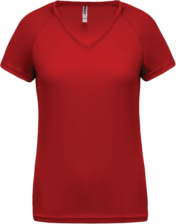 T-shirt de desporto de senhora com decote em V de manga curta-Vermelho-XS-RAG-Tailors-Fardas-e-Uniformes-Vestuario-Pro