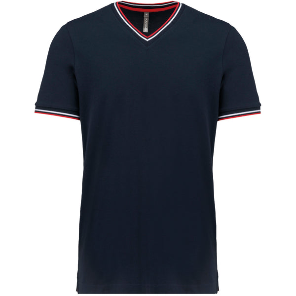 T-shirt de homem em malha piqué com decote V-Azul Marinho / Vermelho / Branco-S-RAG-Tailors-Fardas-e-Uniformes-Vestuario-Pro