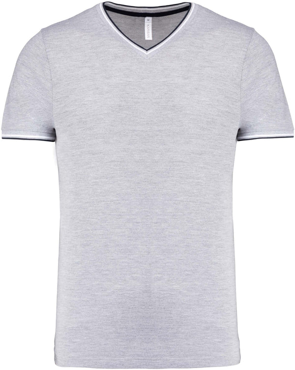 T-shirt de homem em malha piqué com decote V-Oxford Grey / Azul Marinho / Branco-S-RAG-Tailors-Fardas-e-Uniformes-Vestuario-Pro