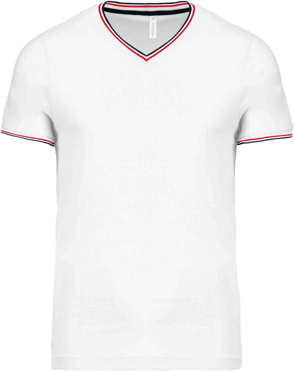 T-shirt de homem em malha piqué com decote V-Branco / Azul Marinho / Vermelho-S-RAG-Tailors-Fardas-e-Uniformes-Vestuario-Pro