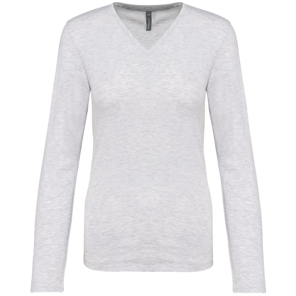 T-shirt de manga comprida decote em V para senhora-Ash Heather-S-RAG-Tailors-Fardas-e-Uniformes-Vestuario-Pro