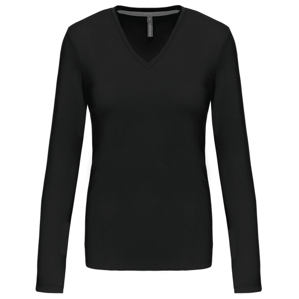 T-shirt de manga comprida decote em V para senhora-Black-S-RAG-Tailors-Fardas-e-Uniformes-Vestuario-Pro