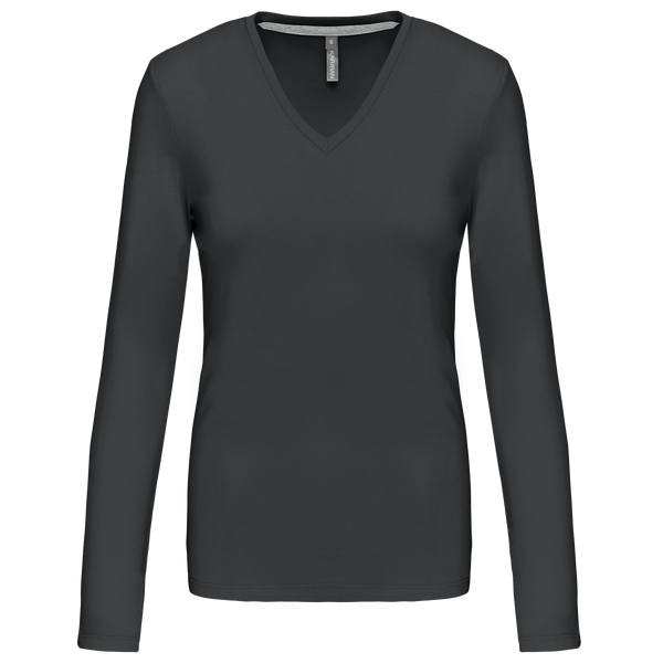 T-shirt de manga comprida decote em V para senhora-Dark Grey-S-RAG-Tailors-Fardas-e-Uniformes-Vestuario-Pro