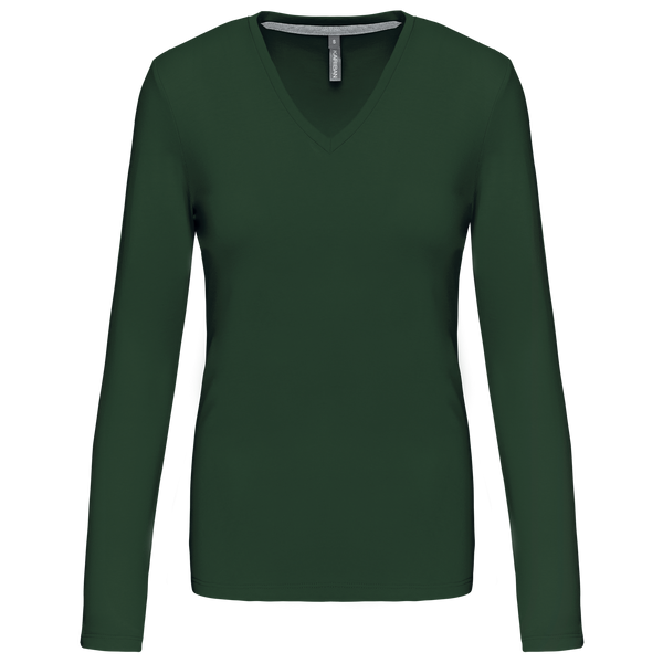 T-shirt de manga comprida decote em V para senhora-Forest Green-S-RAG-Tailors-Fardas-e-Uniformes-Vestuario-Pro