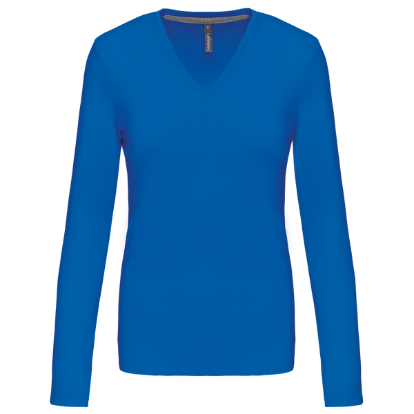 T-shirt de manga comprida decote em V para senhora-Light Royal Blue-S-RAG-Tailors-Fardas-e-Uniformes-Vestuario-Pro
