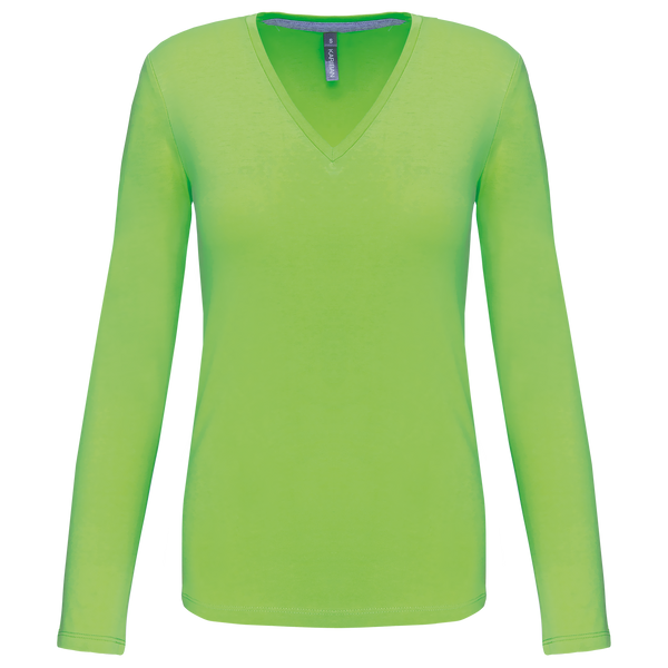 T-shirt de manga comprida decote em V para senhora-Lime-S-RAG-Tailors-Fardas-e-Uniformes-Vestuario-Pro