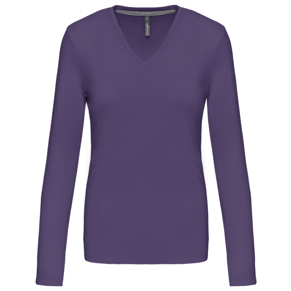 T-shirt de manga comprida decote em V para senhora-Purple-S-RAG-Tailors-Fardas-e-Uniformes-Vestuario-Pro